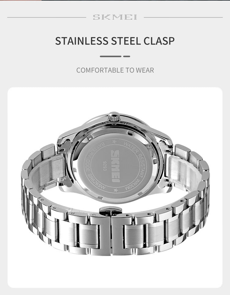 SKMEI 9293 Montre-bracelet d'affaires entièrement en acier pour hommes avec date et semaine