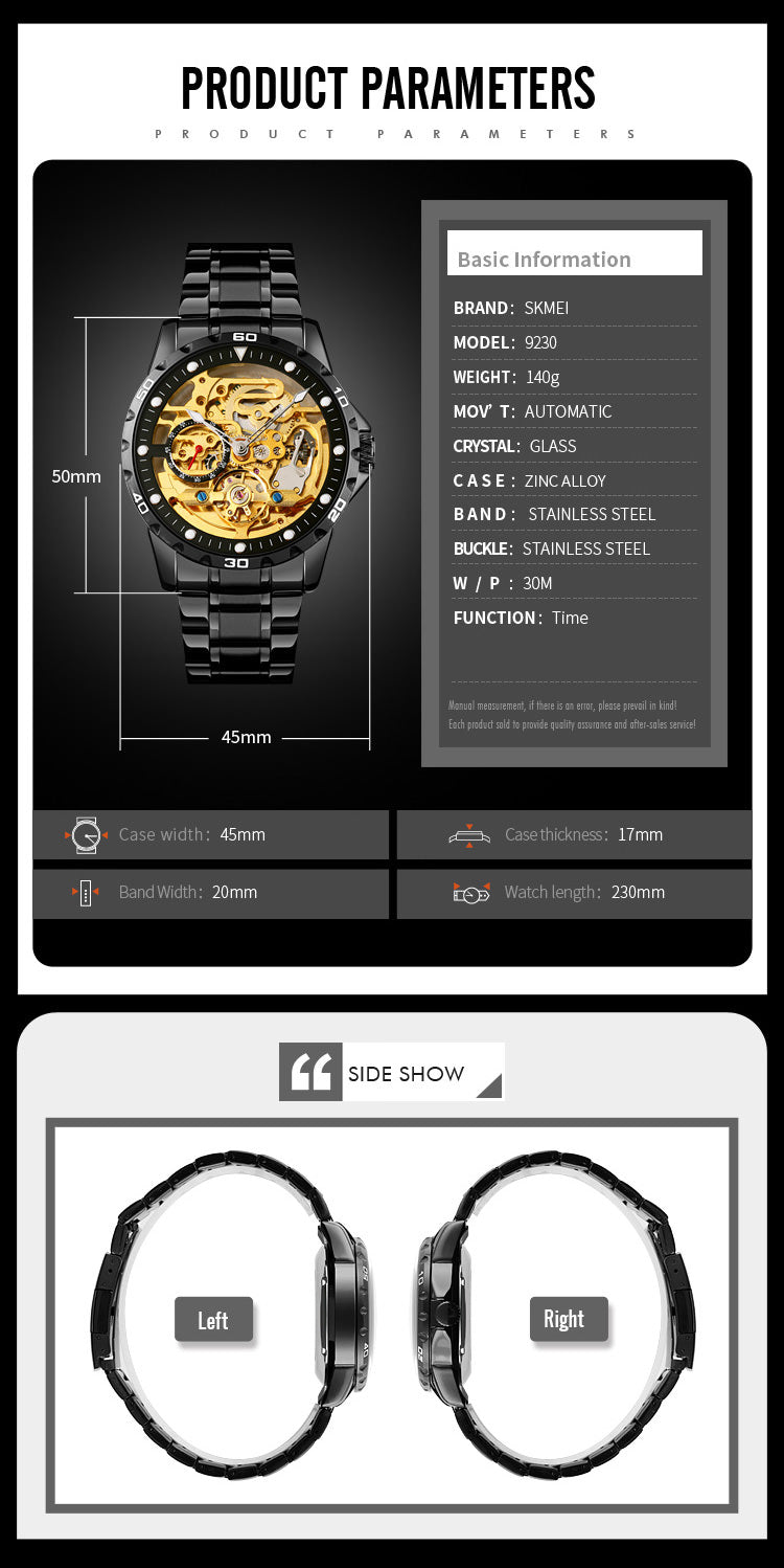 SKMEI 9230 Skeleton Exposed Gear Watch for Men
