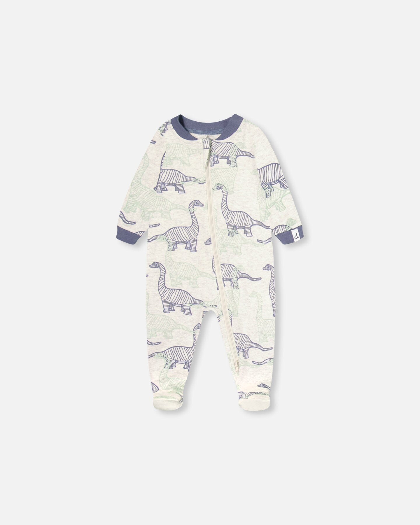 Organic Cotton One Piece Pajama Heather Beige Printed Dinosaurs