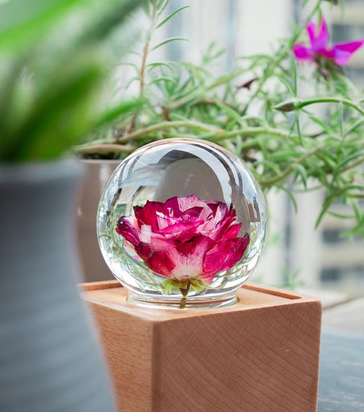 crystal ball with a real rose mother's day gift