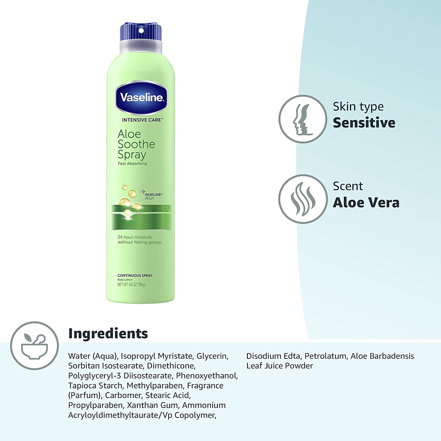 Vaseline Intensive Care Spray Lotion Aloe Soothe 190ml - Pack of 2