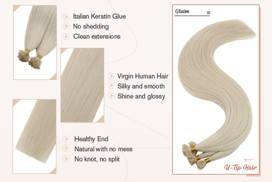 virgin u tip human hair platinum blonde solid color