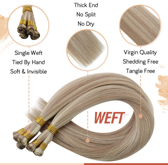 virgin handmade hair weft 100% real human hair extension
