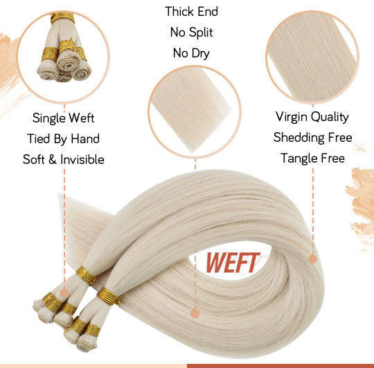 vivien virgin invisible seamless hand-tied human hair weft extension
