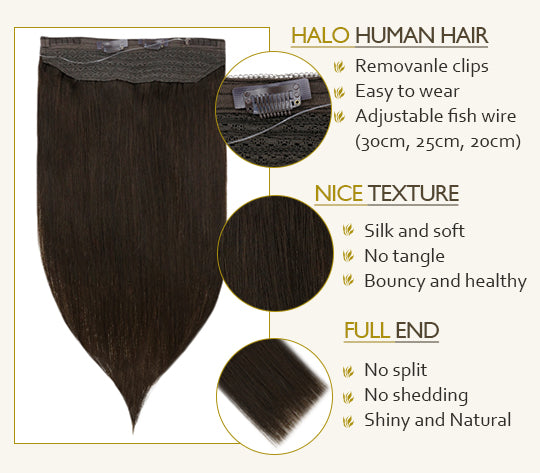 Vivien Darkest Brown Halo Human Hair Extension