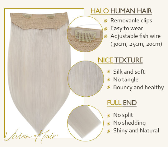platinum blonde halo human hair extension