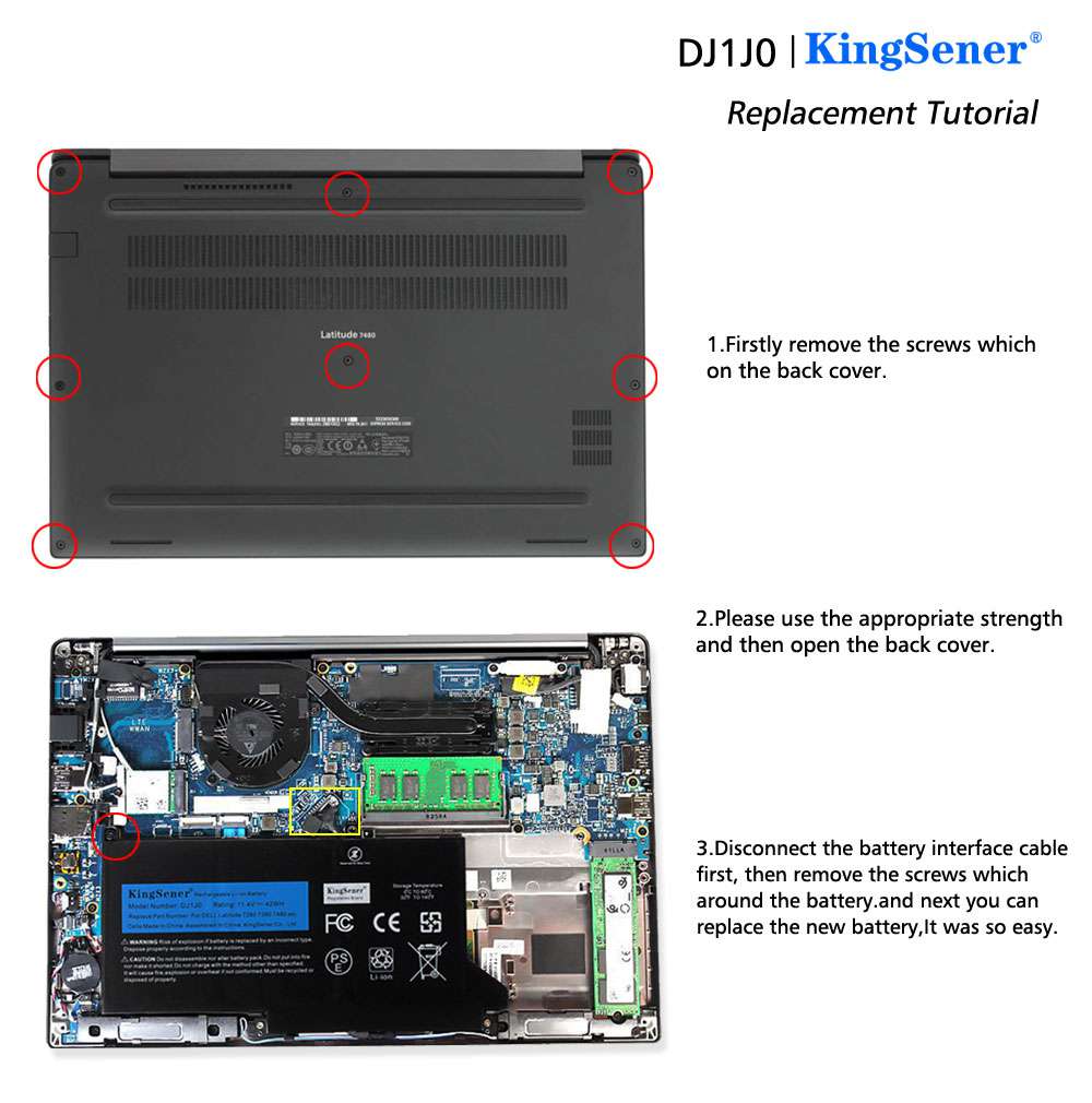 Kingsener Brand DJ1J0 Laptop Battery Replacement For DELL