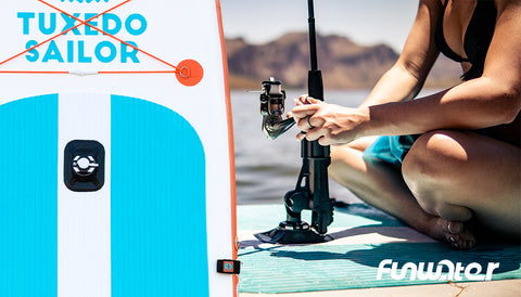 Funwater fishing paddle board with rod holder mount