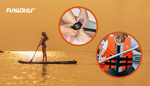 Funwater leash and life jacjet for paddleboard