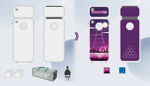 The corn hole with bags and accessories