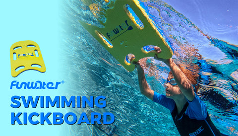 A man is swimming with swimming kickboard in the pool