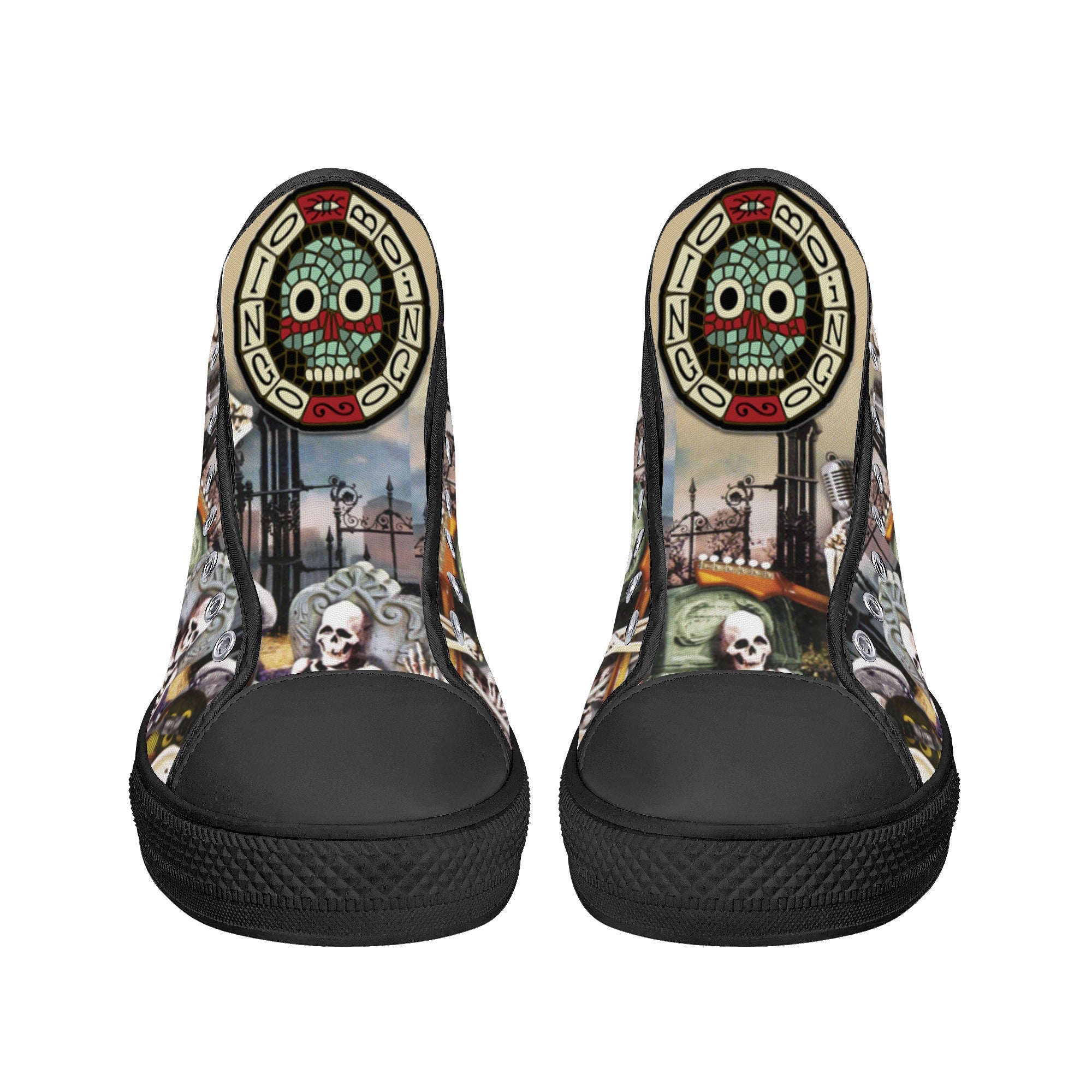 High Top Canvas Sneakers | Printed Tongue | Halloween themed Goth shoes | Spooky season Gift | Oingo Boingo style