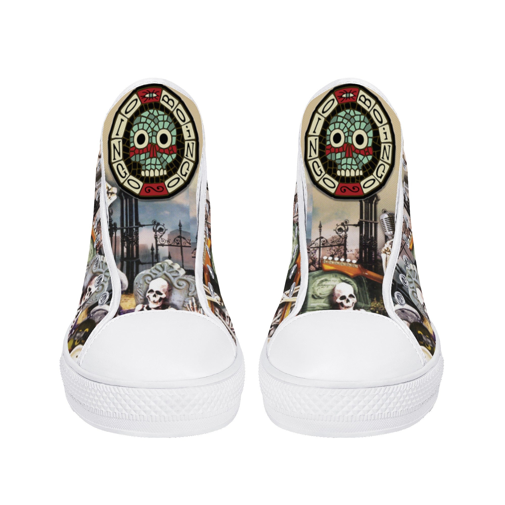 High Top Canvas Sneakers | Printed Tongue | Halloween themed Goth shoes | Spooky season Gift | Oingo Boingo style