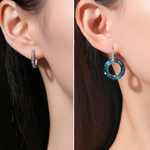 925 Sterling Silver Donut Earrings With Swarovski Crystal Jewelry Gift