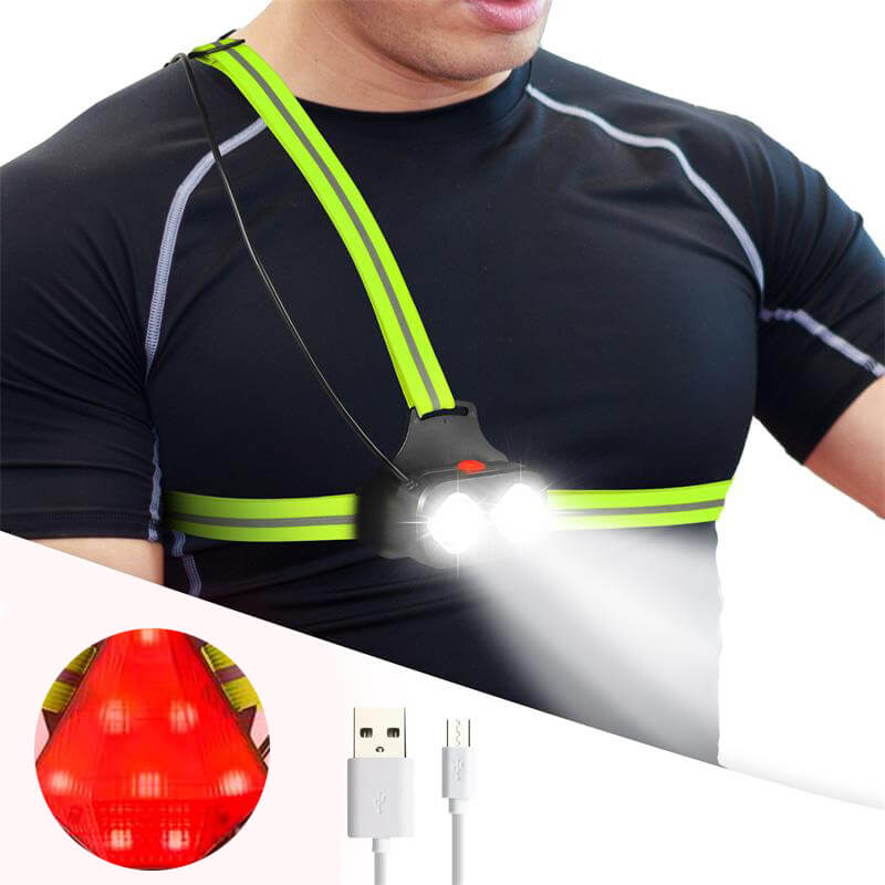 800 Lumens Running Chest Light With Back Red Warning Light For Running