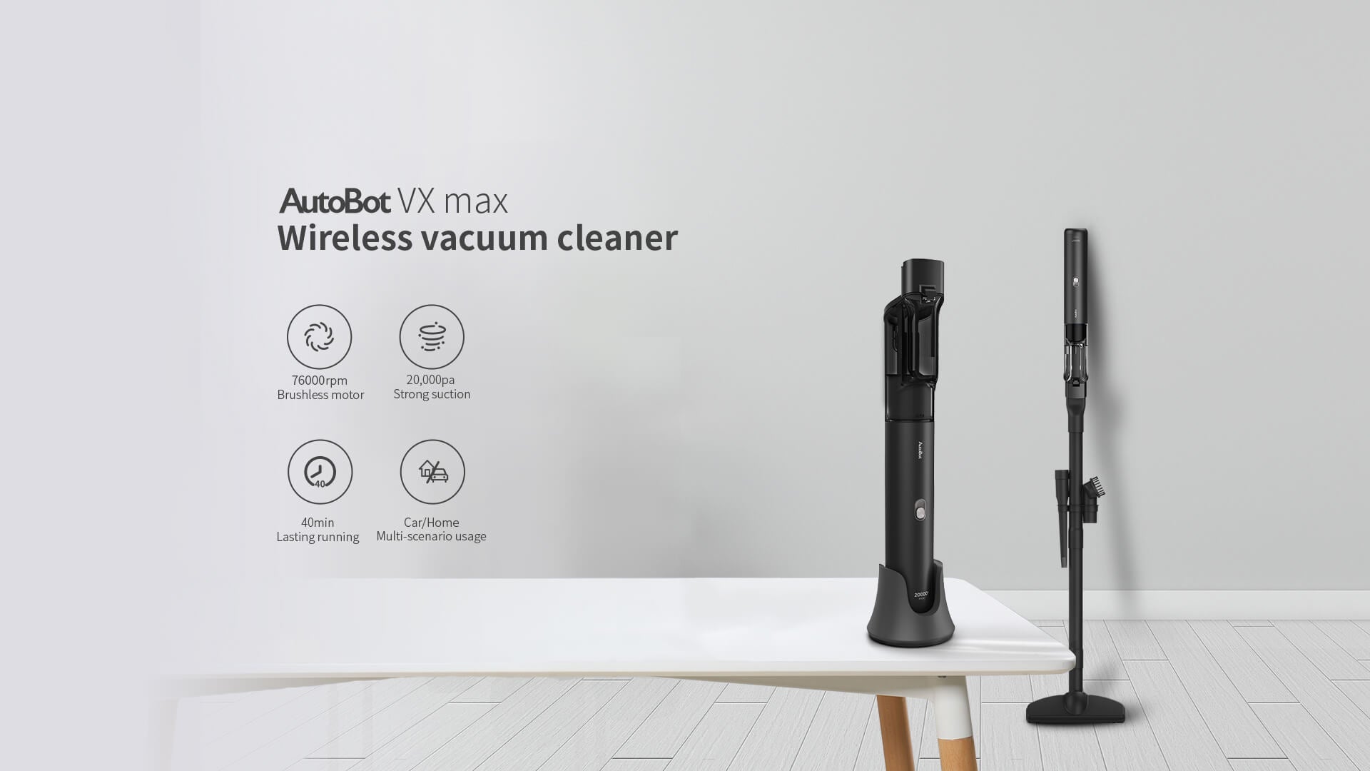 AutoBot VX max wireless vacuum cleaner, 10000rpm Brushless motor, 20000pa Strong suction,40min lasting running,Car and home multi-scenario usage