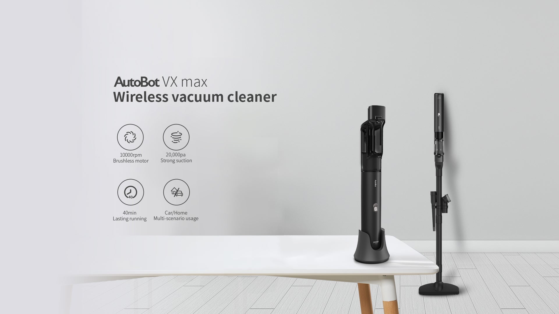 AutoBot VX max wireless vacuum cleaner, 10000rpm Brushless motor, 20000pa Strong suction,40min lasting running,Car and home multi-scenario usage