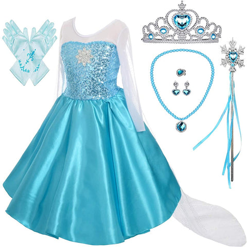 The costume of Elsa, the ice queen, dominates the girls’ Halloween costumes.