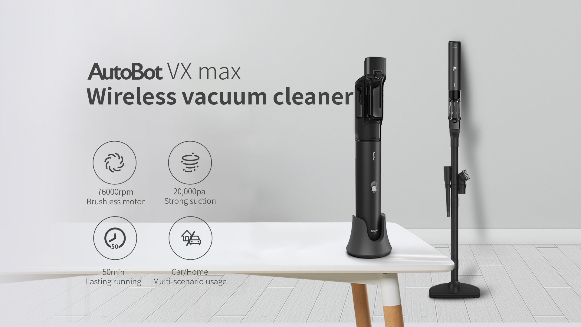 AutoBot VX max wireless vacuum cleaner, 10000rpm Brushless motor, 20000pa Strong suction,40min lasting running,Car and home multi-scenario usage