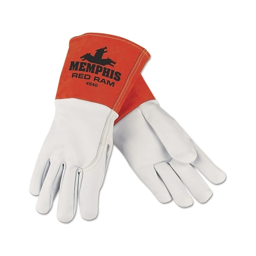 Mcr Safety Goat Mig/Tig Welders Gloves, Prem Grade Goatskin/Split Cowhide, Large, White - 12 per DOZ - 4840L