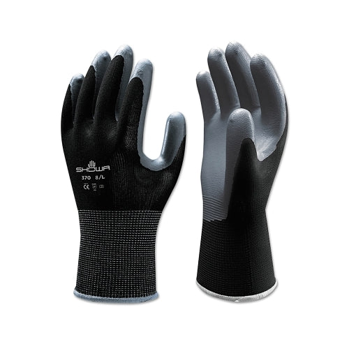 Showa 370B General Purpose Nitrile Coated Fingers/Palm Gloves, Large, Black/Gray - 1 per DZ - 370BL08