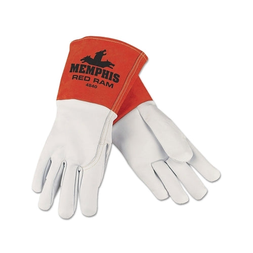 Mcr Safety Red Ram Mig/Tig Welders Gloves, Grain Goat Skin, Xl, White/Russet - 12 per DOZ - 4840XL