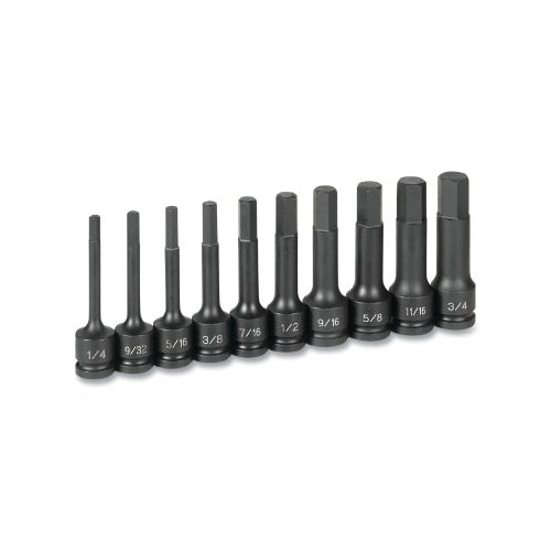 Grey Pneumatic Impact Hex Driver Set, 1/2 Inches Drive, Sae, 1/4 Inches To 3/4 In, 10-Pc 4 Inches Length - 1 per EA - 1340H