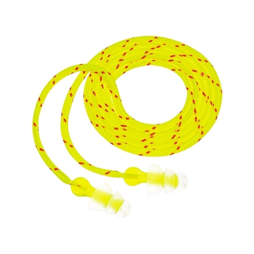 3M Tri-Flange Earplugs, Elastomeric Polymer, Clear, Cloth Cord - 100 per BX - 7000052724