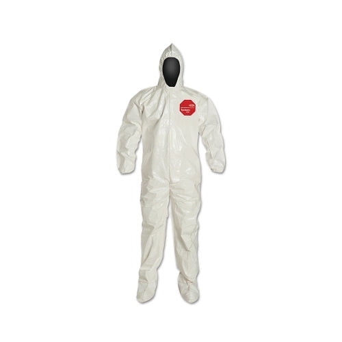 Dupont Tychem 4000 Coverall, Attached Hood And Sock, Elastic Wrists, Zipper, Storm Flap, White, X-Large - 12 per CA - SL122BWHXL001200