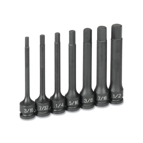 Grey Pneumatic Impact Hex Driver Set, 3/8 Inches Drive, Sae, 3/16 Inches To 1/2 In, 7-Pc 4 Inches Length - 1 per EA - 1247H