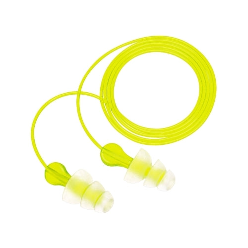 3M Tri-Flange Earplugs, Elastomeric Polymer, Clear, Corded - 100 per BX - 7000127187