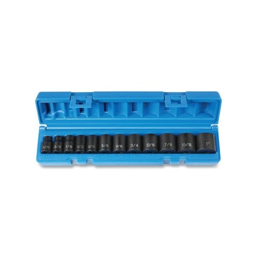 Grey Pneumatic Impact Socket Set, 3/8 Inches Drive, Sae, 12-Point, 5/16 Inches To 1 Inches Socket Size, 12-Pc Standard Length - 1 per EA - 1202