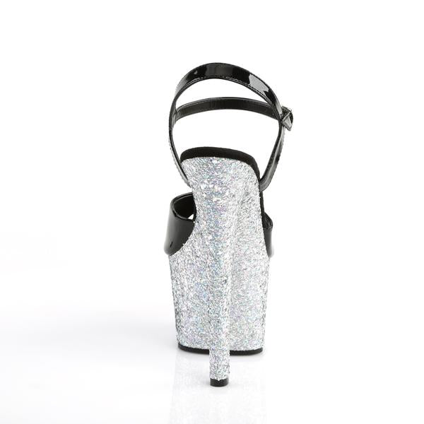 Pleaser Silver Glitter Strap Heel