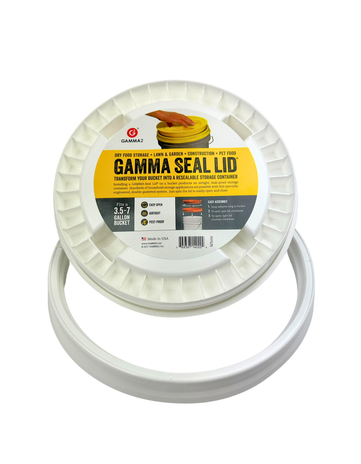 Lid, Gamma Seal, For 5 Gallon Pail, White