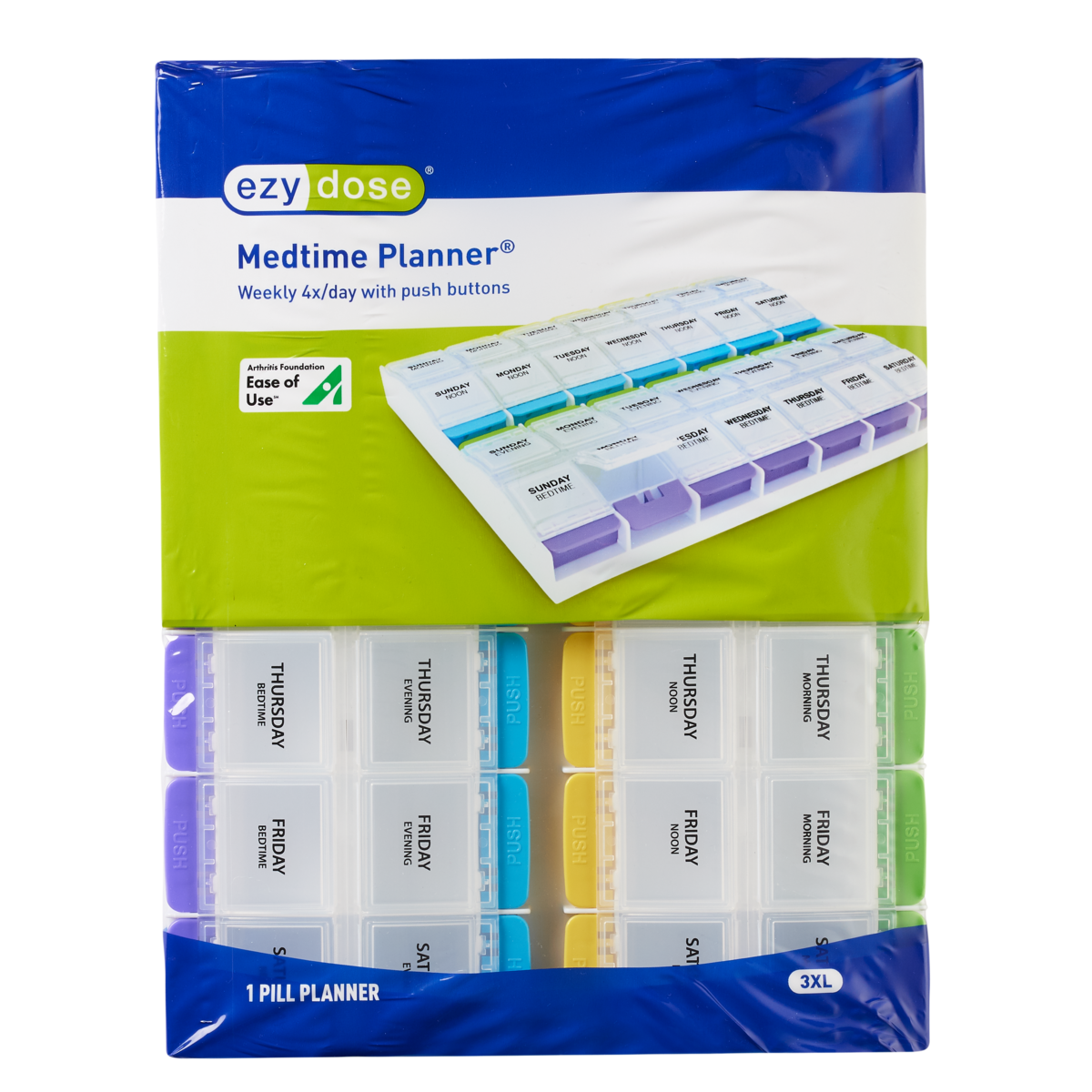 Ezy Dose? Push Button Weekly 4x/Day Pill Planner (3XL)