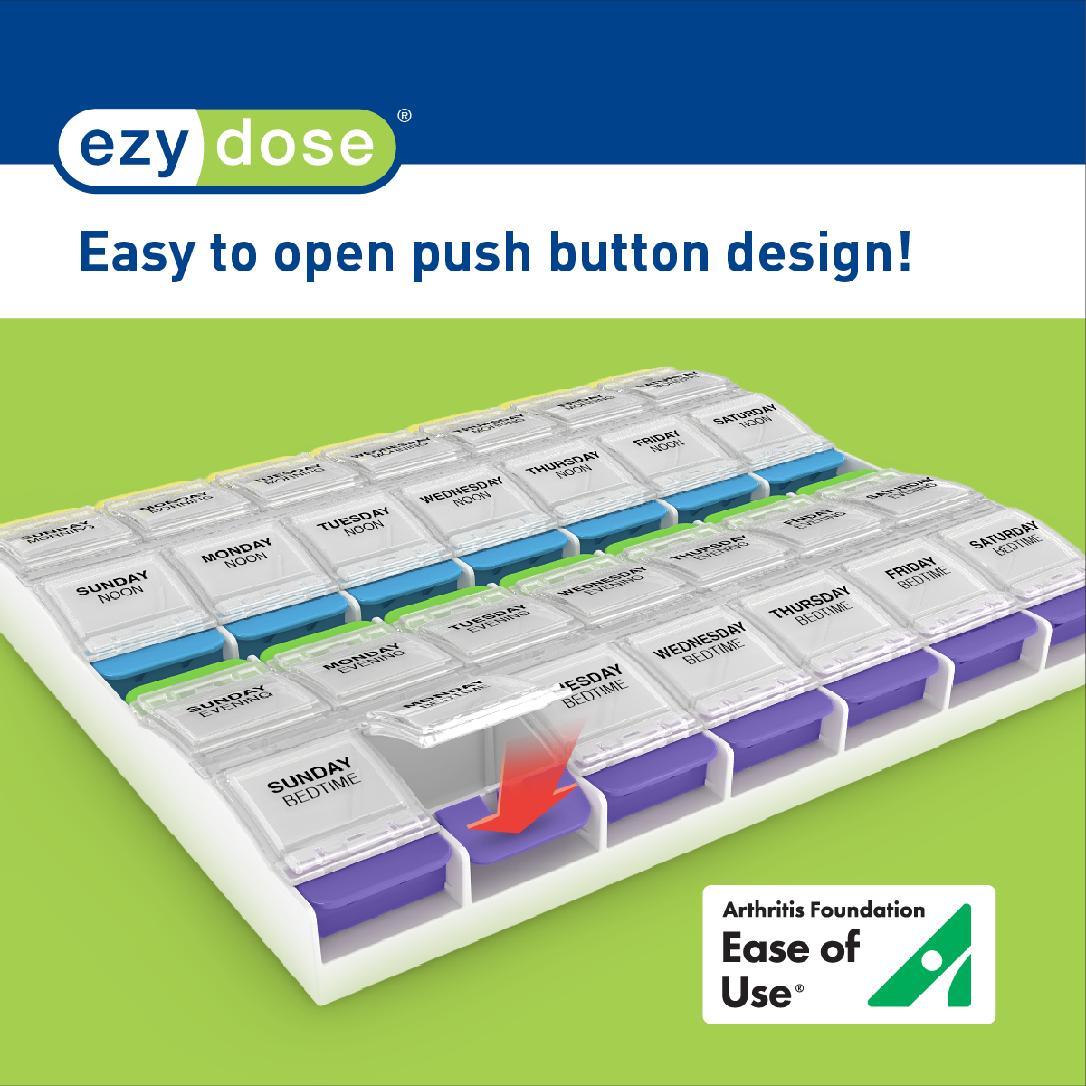 Ezy Dose? Push Button Weekly 4x/Day Pill Planner (3XL)