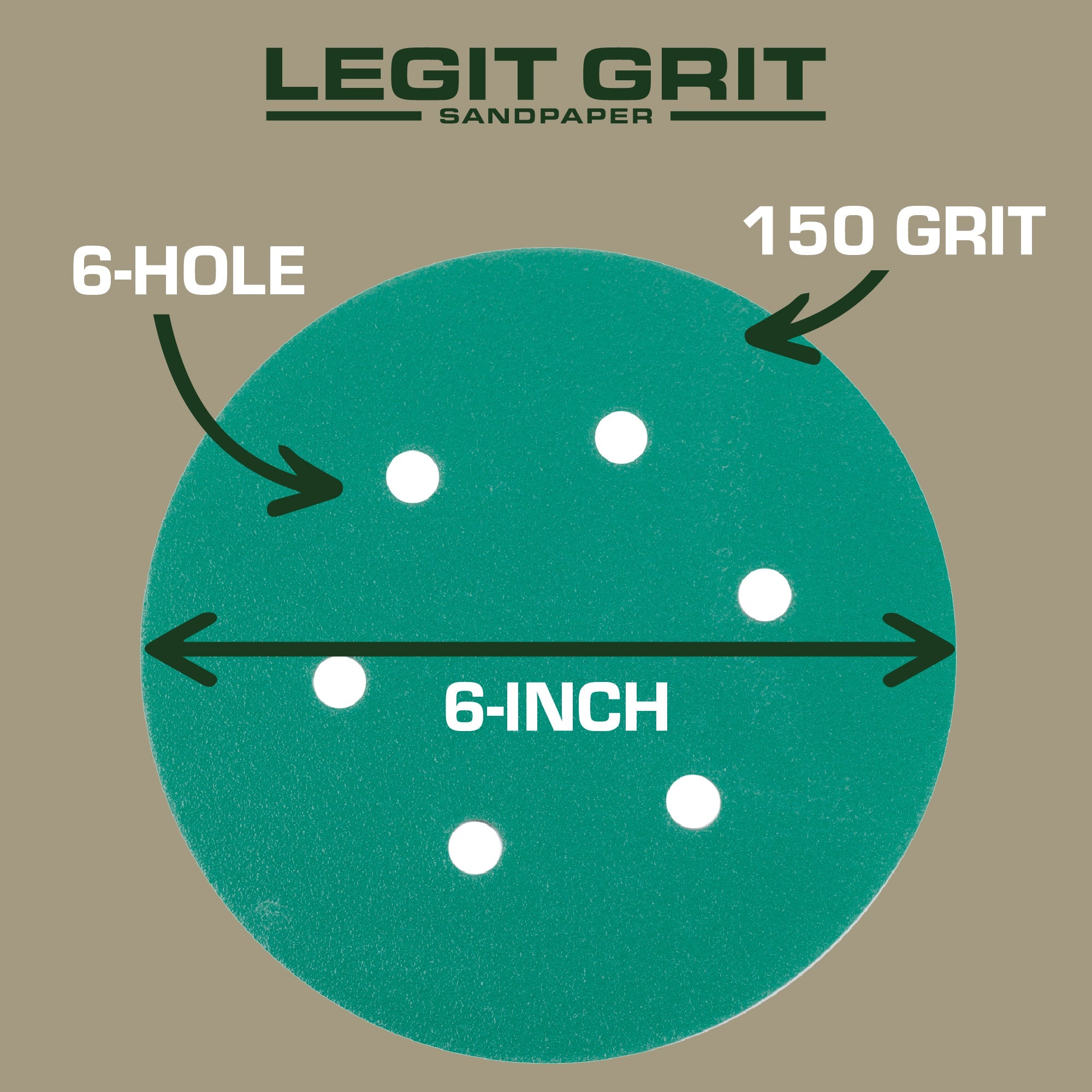 6-Inch 6-Hole Hook & Loop Sanding Discs, Single Grit, 50/100/150-Packs