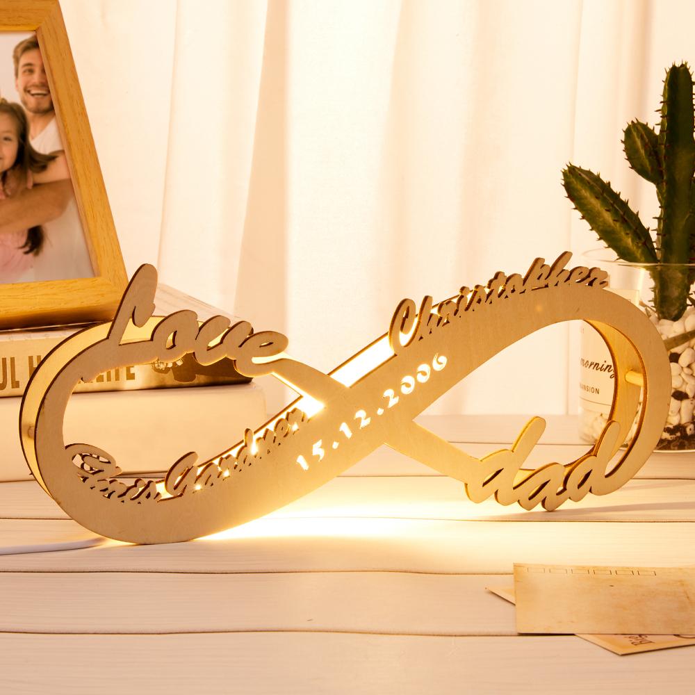 Custom Lamp Light Up Letter Name Sign Engraved Wooden Nightlight Personalized Name Light Infinity Love Gift for Mom