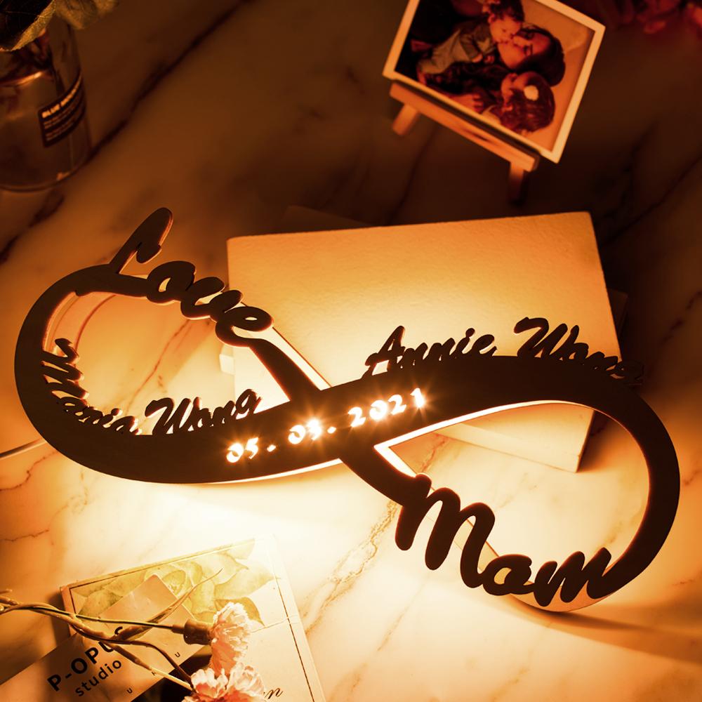 Custom Lamp Light Up Letter Name Sign Engraved Wooden Nightlight Personalized Name Light Infinity Love Gift for Mom