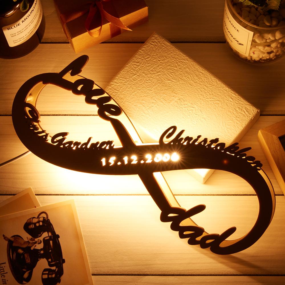 Custom Lamp Light Up Letter Name Sign Engraved Wooden Nightlight Personalized Name Light Infinity Love Gift for Mom