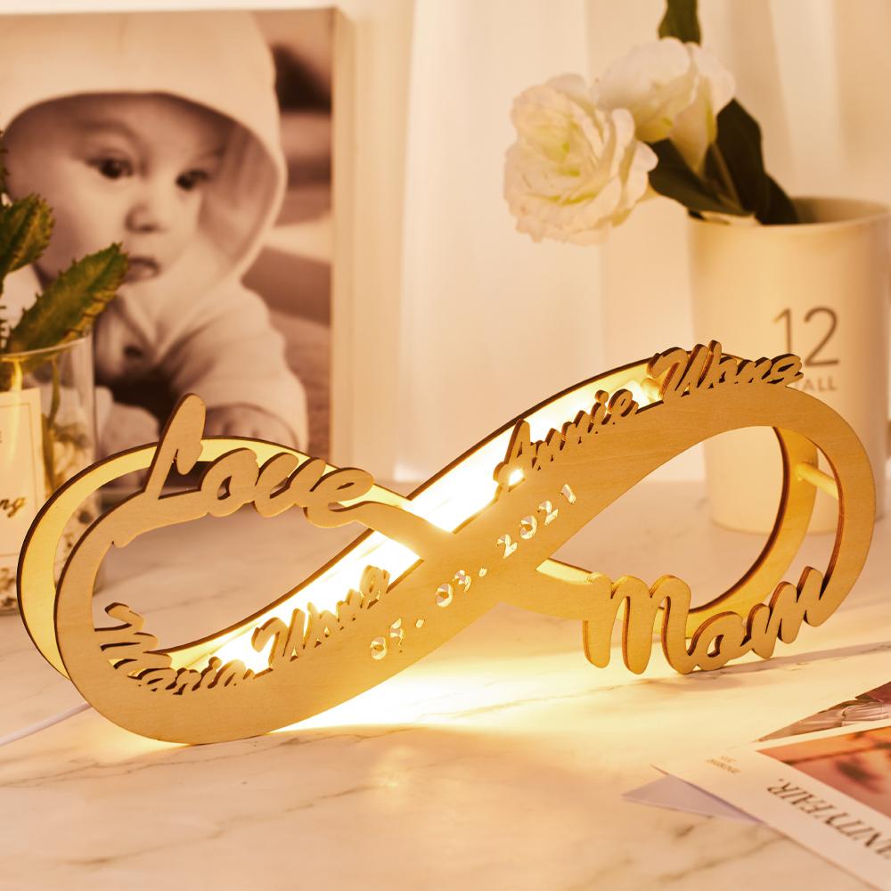 Custom Lamp Light Up Letter Name Sign Engraved Wooden Nightlight Personalized Name Light Infinity Love Gift for Mom