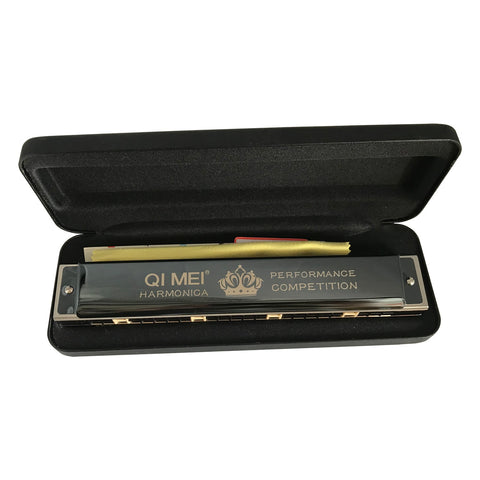 Excellent Gift for Music Fan Bright Black Harmonica 24 Holes Key of C with Case for Professional Player Beginner Students Best Music Gift