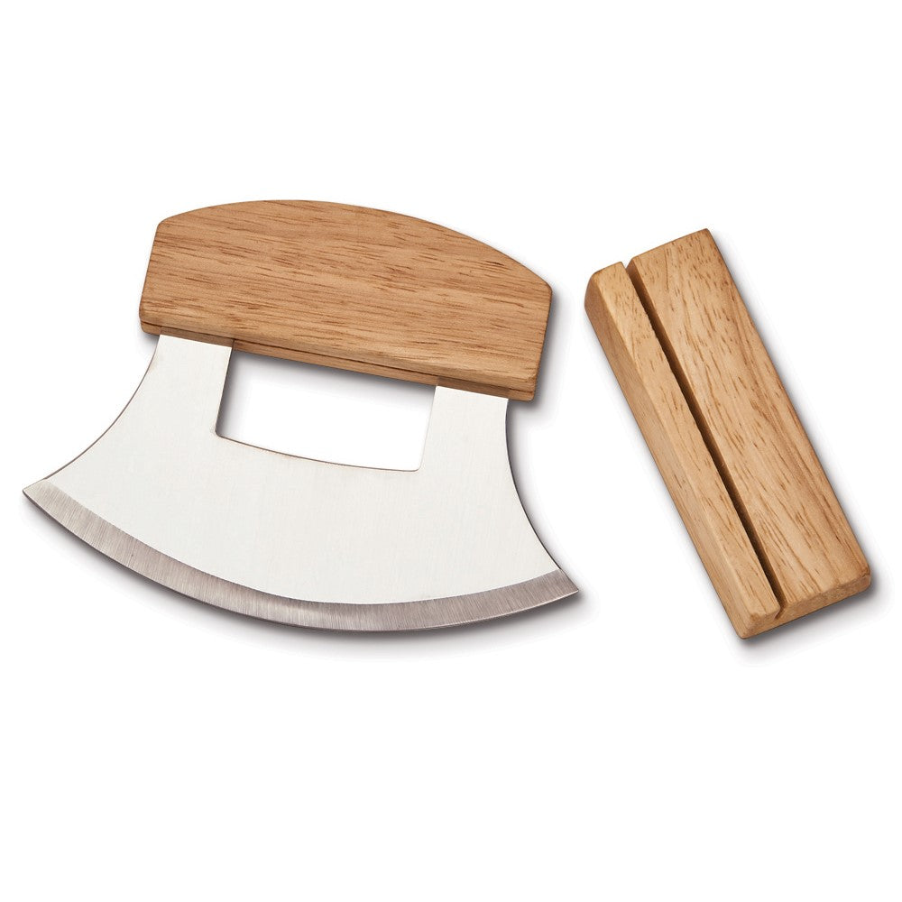 Stainless Steel Ulu Knife with Wooden Stand