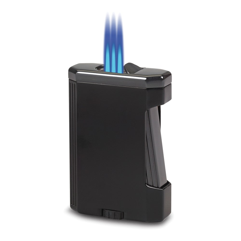 Vertigo Intrigue Black and Gunmetal Satin Triple Torch Flame Free-Standing Table Lighter