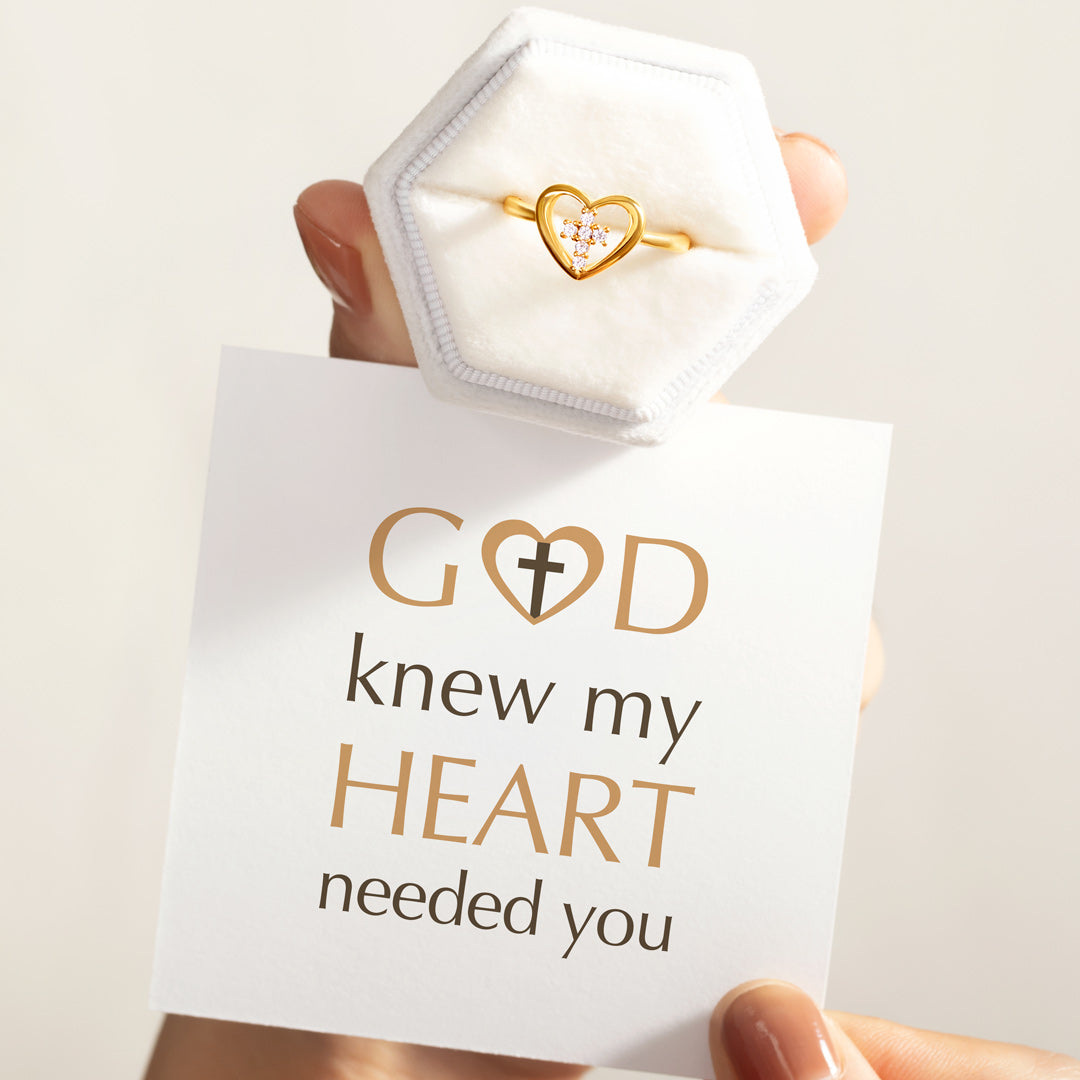 Cross in Heart Ring-God Knew My Heart Needed U