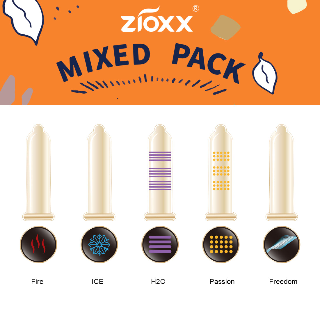Zioxx 5-in-1 Condoms Variety Pack 50 Counts