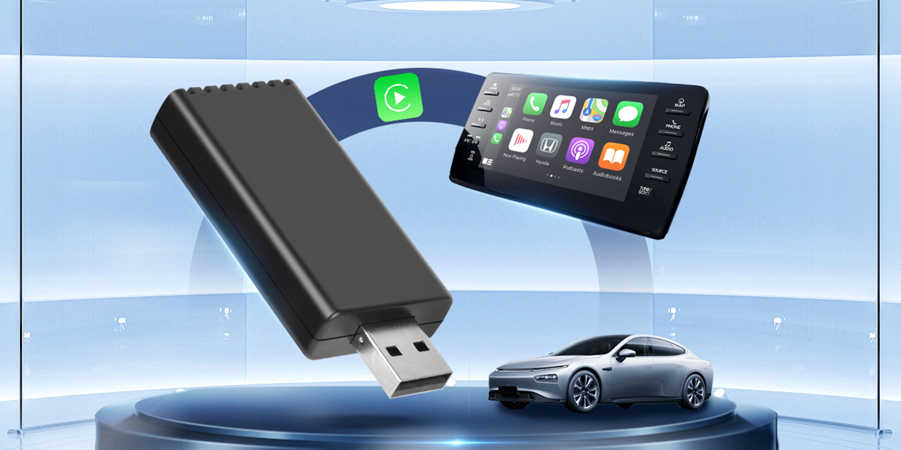 PODOFO Original Car Wired to Wireless Carplay USB Adapter Fastest, 5.8GHz WiFi, Plug & Play No Delay Online Apple CarPlay Magic Box Carplay