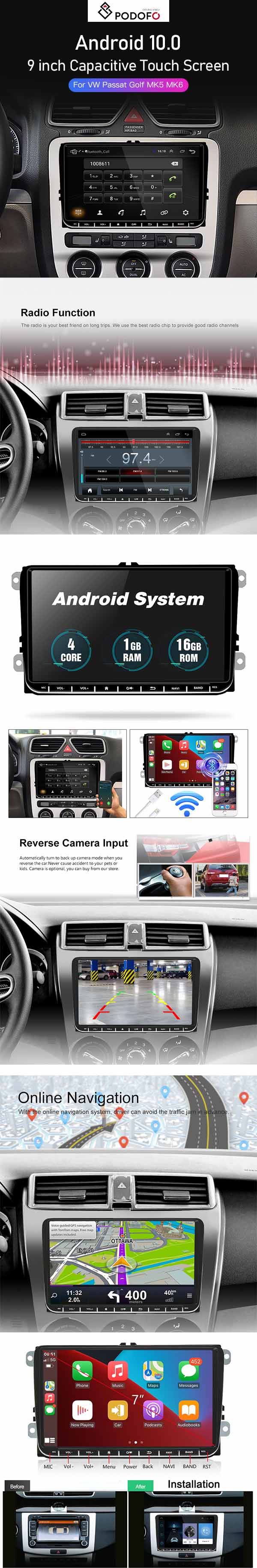 Charmstep Android 11 9'' Car Radio Stereo for VW Volkswagen Polo 5  2008-2020 Autoradio Multimedia Player with Navigation GPS/WiFi/FM/Mirror