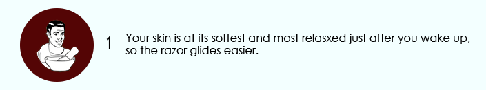 Your skin is at its softest and most relasxed just after you wake up, so the razor glides easier.