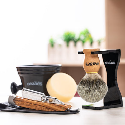 7in1 Set,Shaving Brush,Stand,Soap and Bowl,Straight Razor&Bag,10pcs Blades Kit
